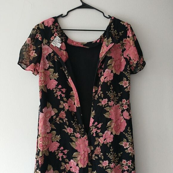 Caren Desiree Company Maxi Dress 14/M*Black Pink Floral Asian Fairy Cottagecore - Picture 8 of 11
